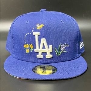 Los Angeles Dodgers Fitted Hat Blue LA New Era Floral Cap Sz 7 1/4 MLB Baseball